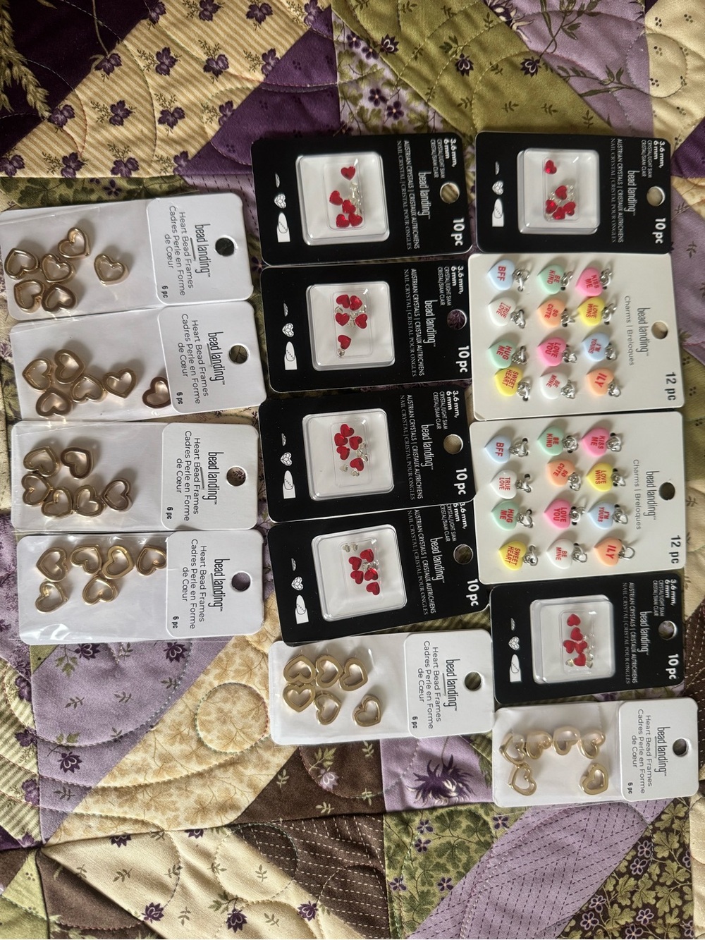 Assorted Heart Charms and Conversation-Heart Beads- Gold & Multi-Color